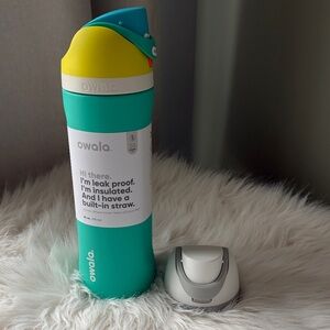 owala Teal & Yellow Insulated Water Bottle with Built-In Straw with Extra Top
